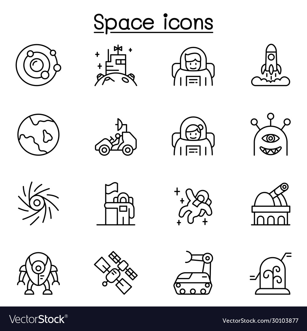Space icon set in thin line style vector image Space icon set in thin line style
