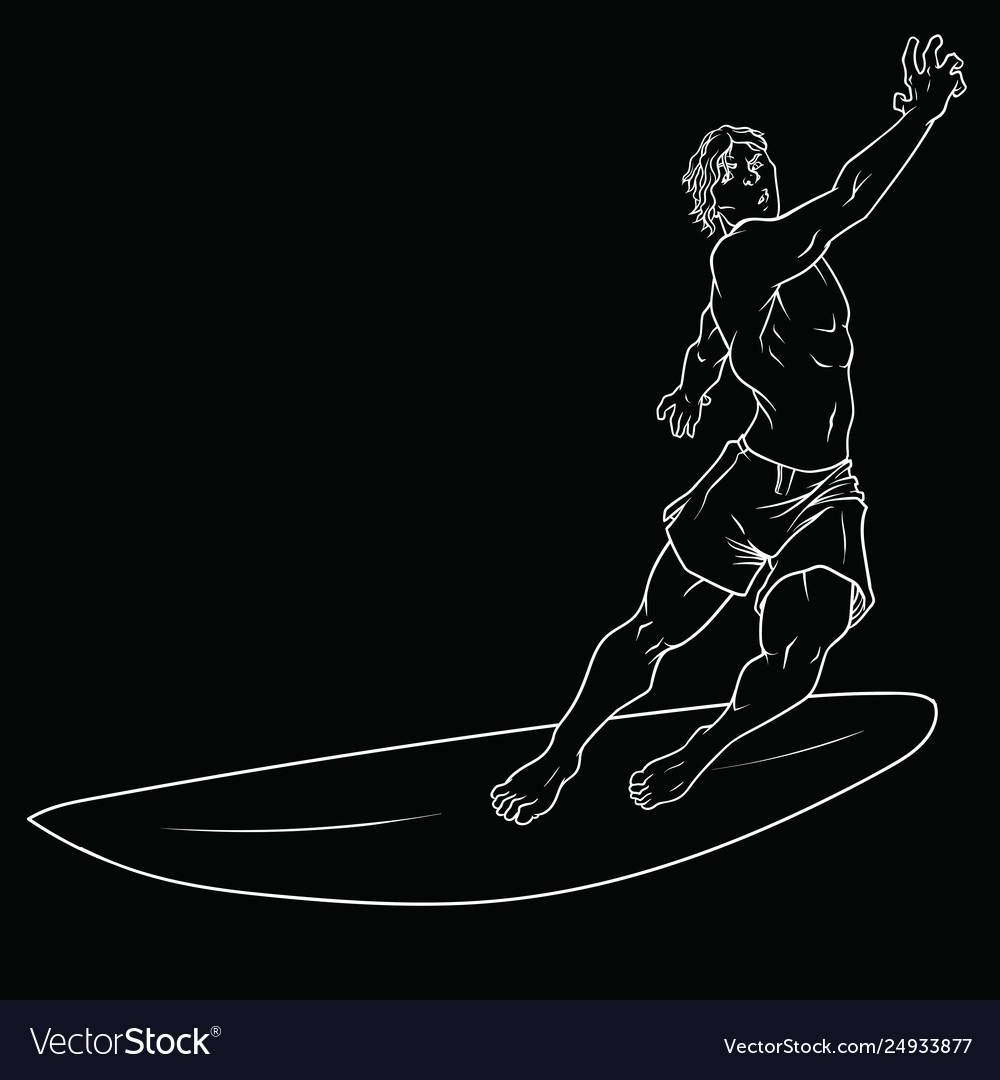 White outline a surfer on board in action