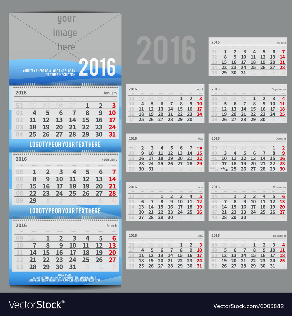 Calendar 2016 - planner for three month Royalty Free Vector