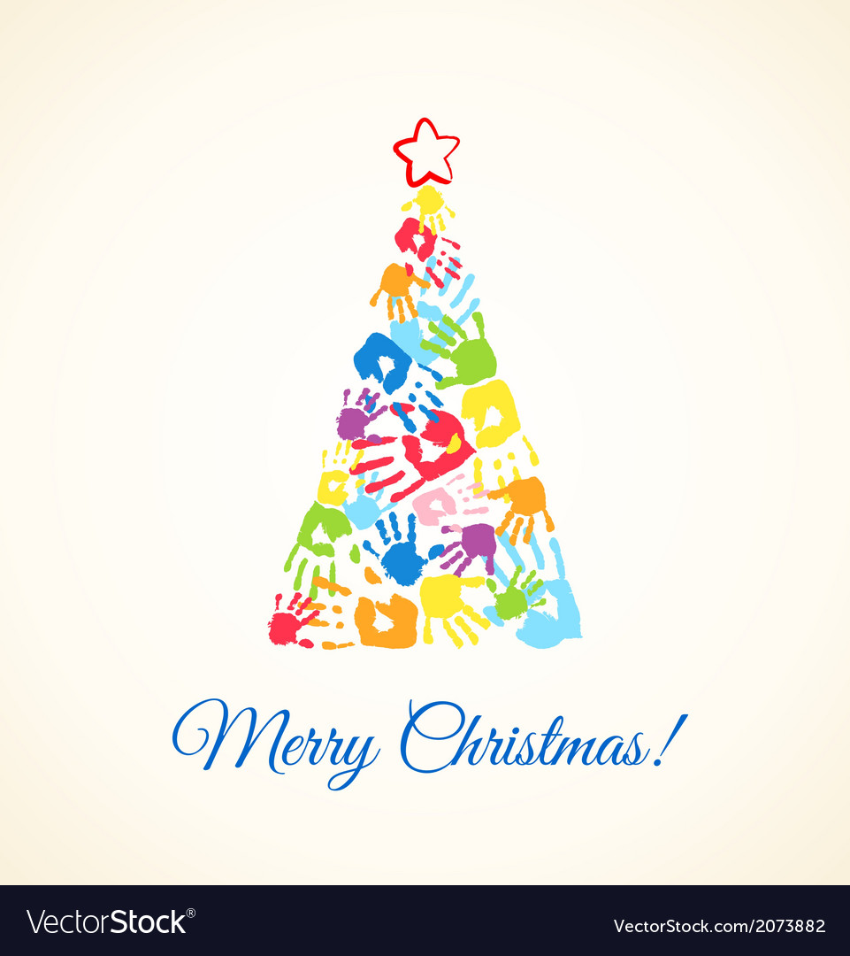 Colorful Christmas tree made of the handprints Vector Image