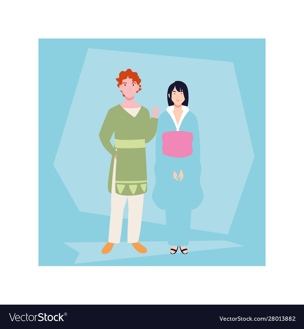 Couple people smiling standing Royalty Free Vector Image