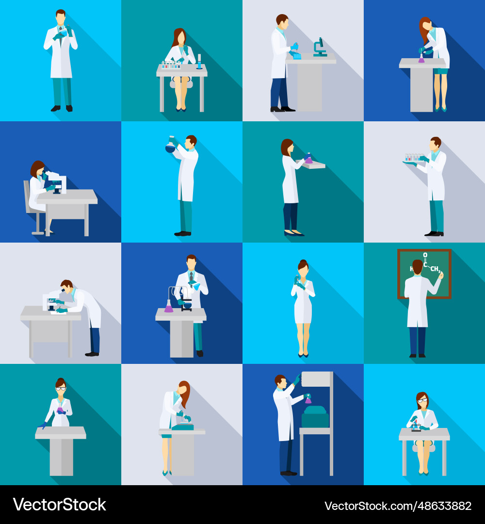 Scientist person flat set Royalty Free Vector Image
