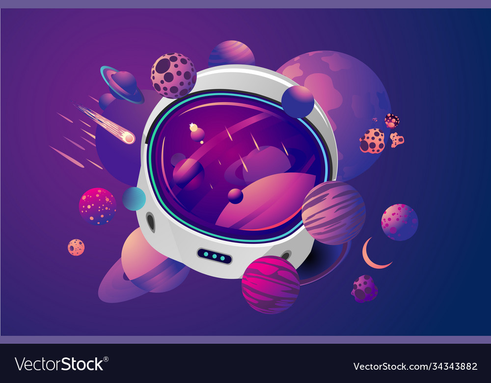 Space helmet on isolated background with planet Vector Image