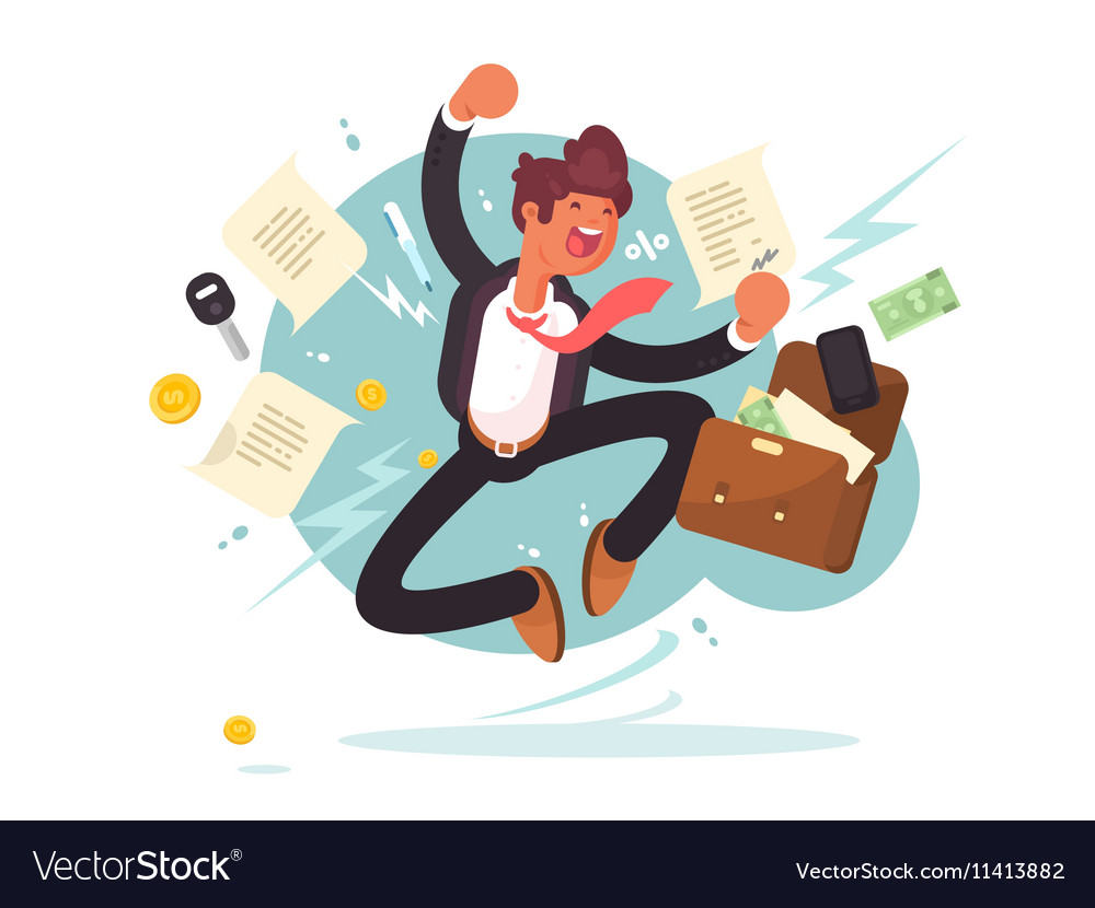 Successful businessman jumping for joy Royalty Free Vector