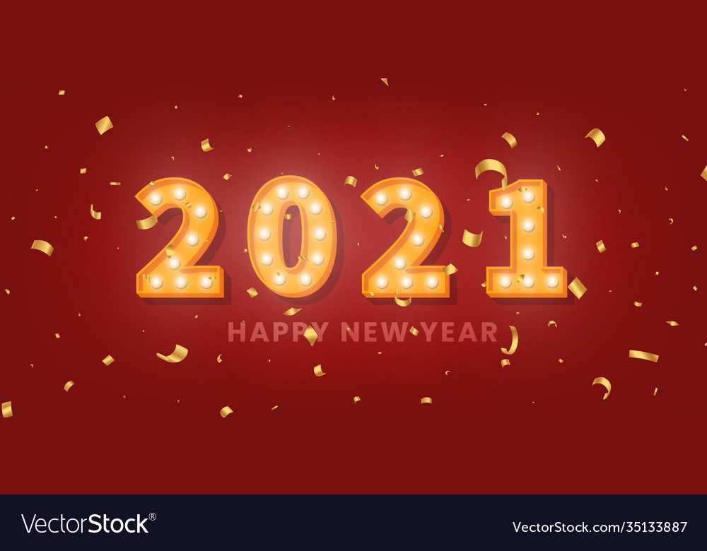 2021 happy new year 3d gold marquee light bulb