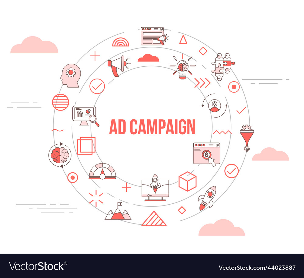 Ad campaign concept with icon set template banner