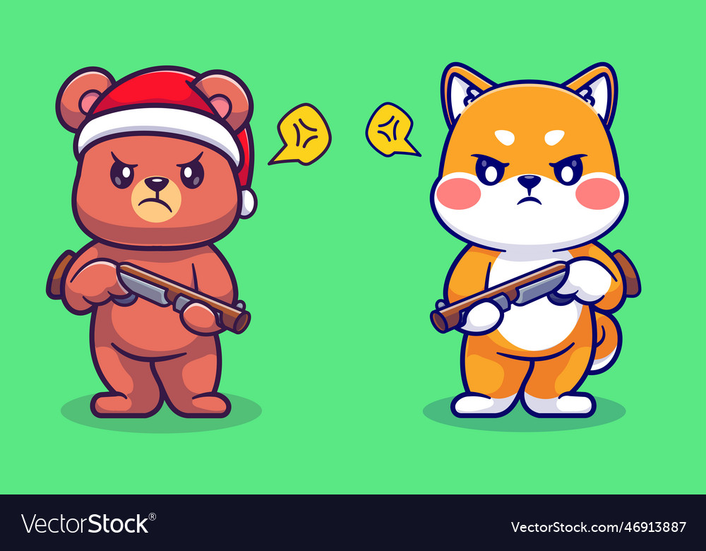 Cute bear holding gun pistol cartoon icon