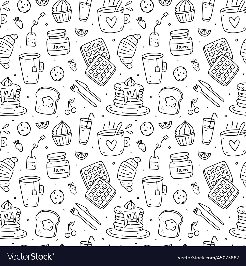 Cute seamless pattern with breakfast food