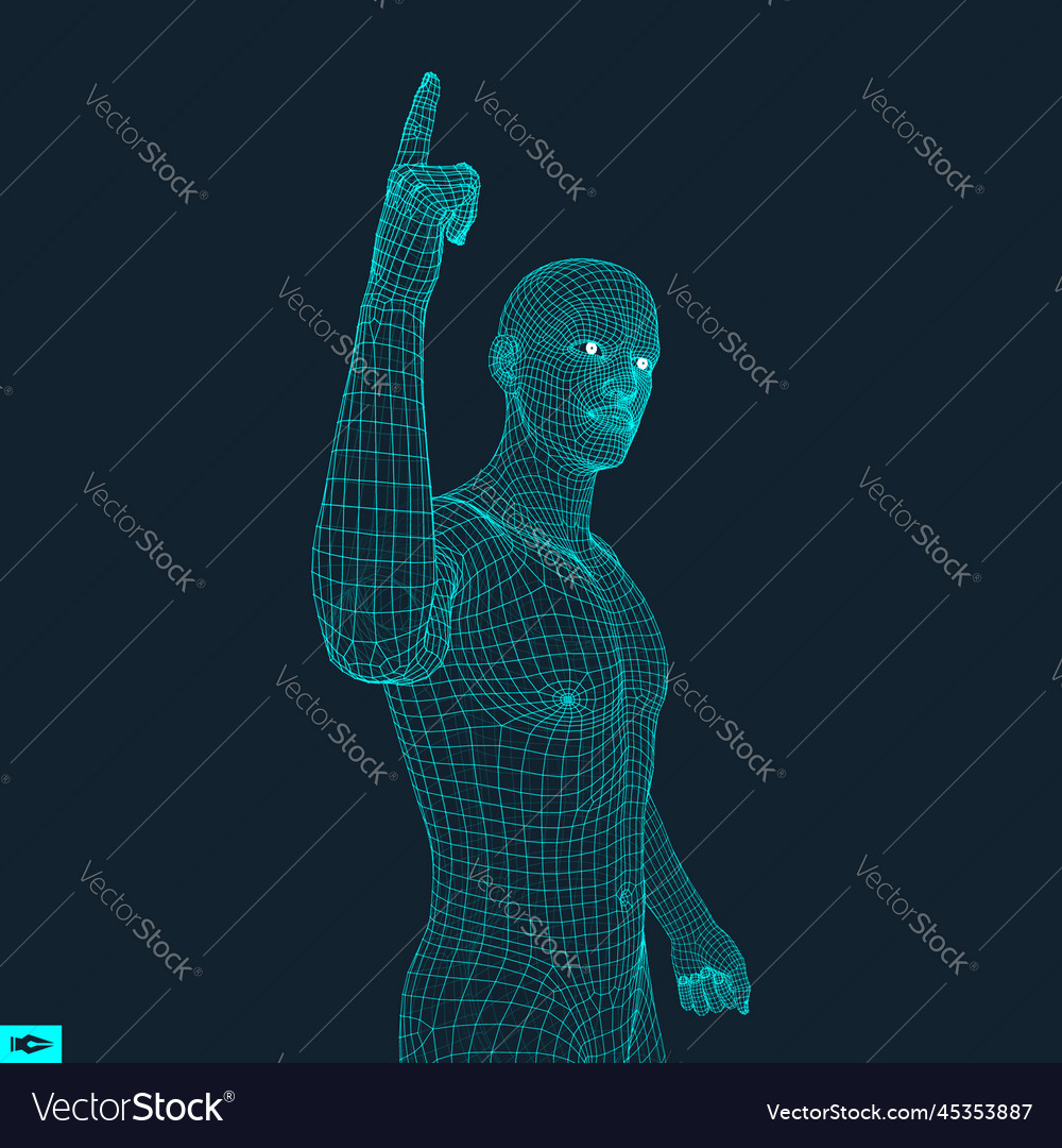 Man pointing his finger 3d model of geometric