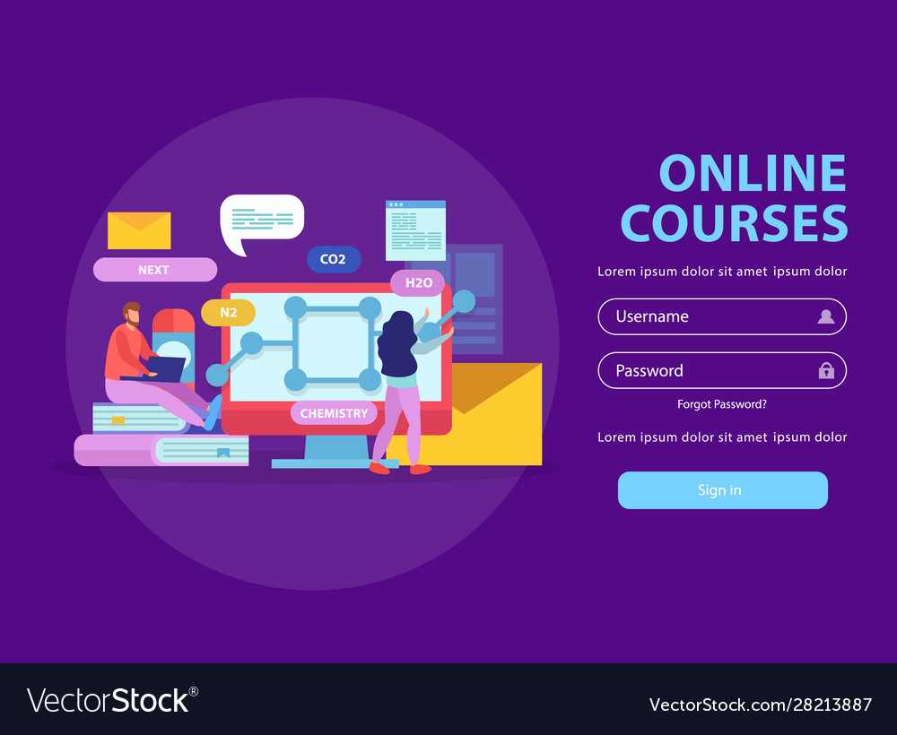 Online courses login background Royalty Free Vector Image Online courses login background Royalty Free Vector Image