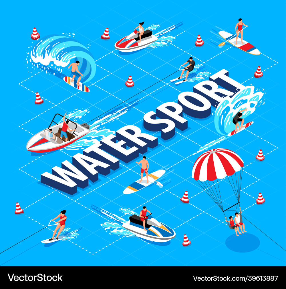 Watersport isometric flowchart Royalty Free Vector Image