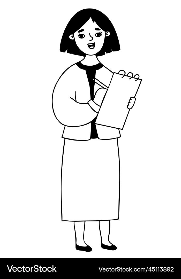 Cute woman with notepad and pen linear hand drawn Vector Image