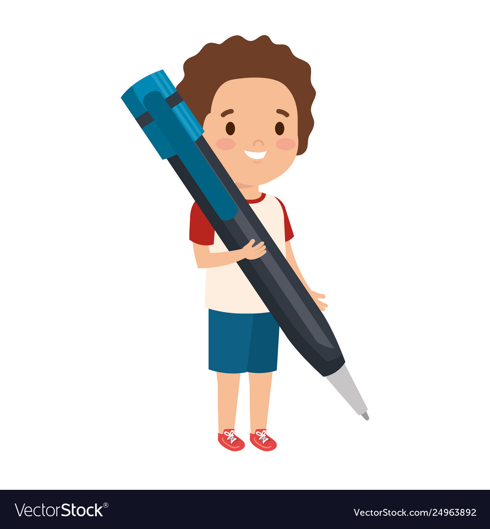 Little boy student with pen Royalty Free Vector Image