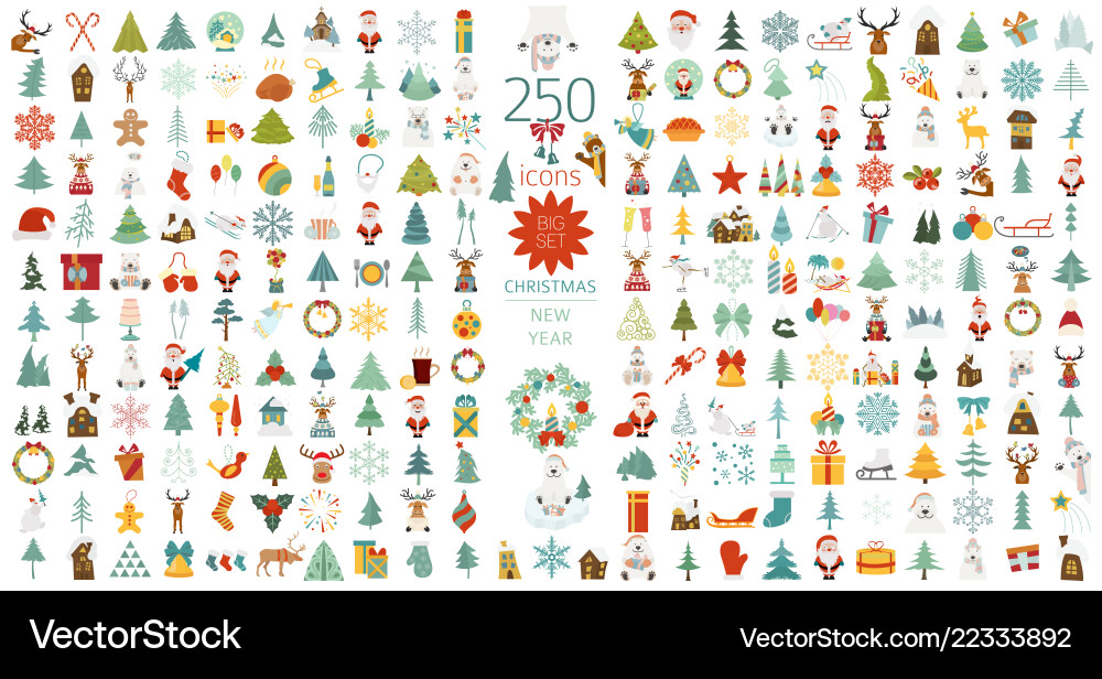 Year holidays icon big set flat Royalty Free Vector Image