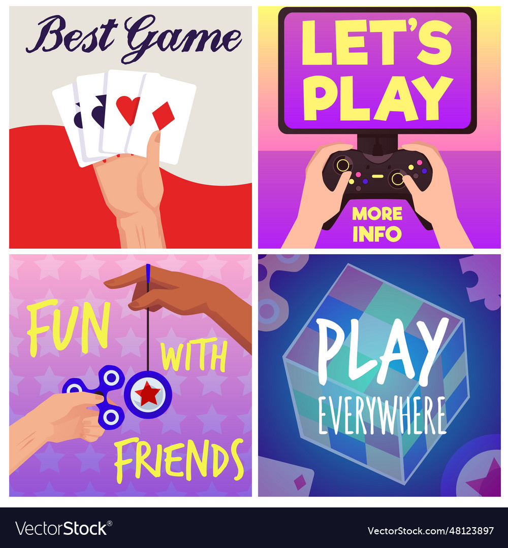 Different games advertising posters set cartoon Vector Image