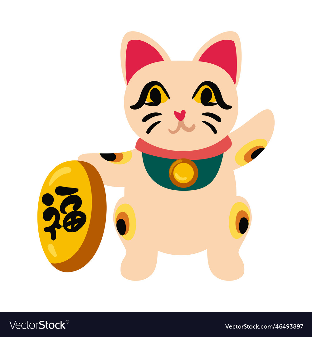 Flat japanese lucky cat Royalty Free Vector Image