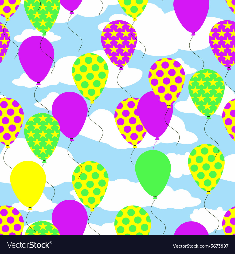 Seamless pattern with colorful balloons on sky