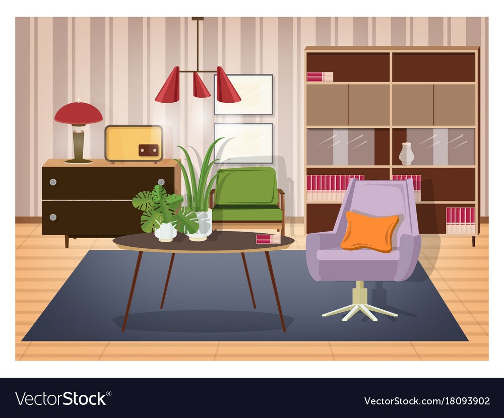 Colorful interior of living room furnished in old Vector Image