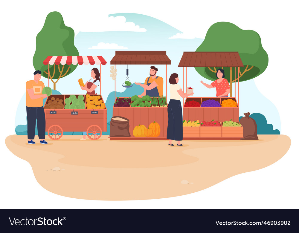 Farmers sell products grown by themselves Vector Image