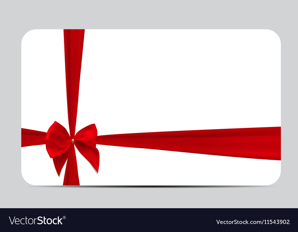 Gift card template with red silk ribbon and bow