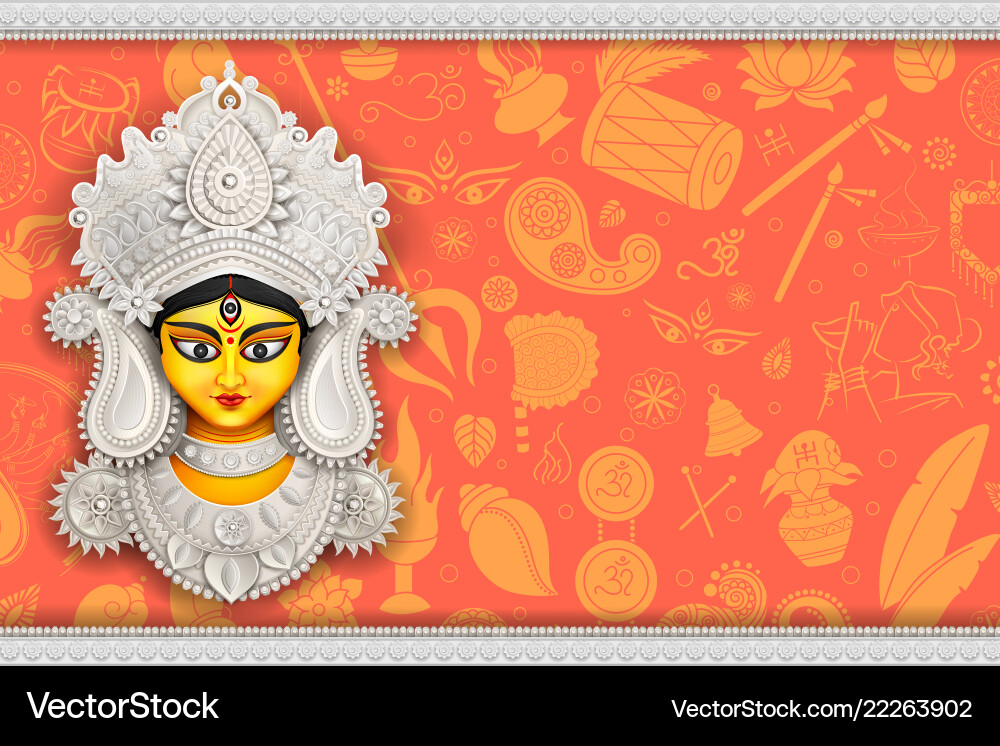 Goddess Durga Face In Happy Durga Puja Subh Vector Image