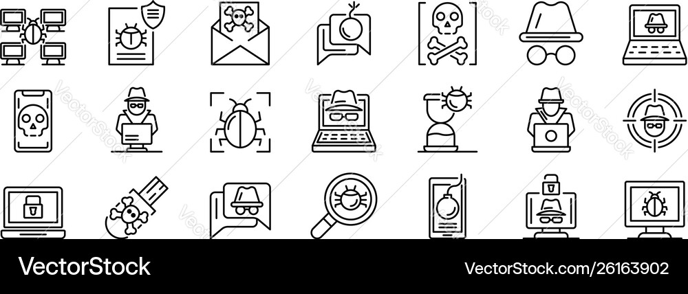 Hacker icons set outline style Royalty Free Vector Image