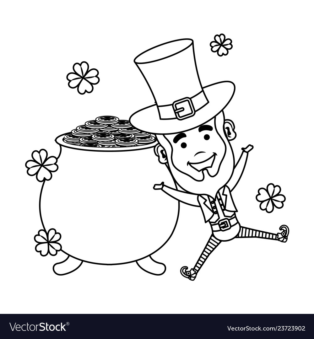 Leprechaun with treasure cauldron saint patrick Vector Image