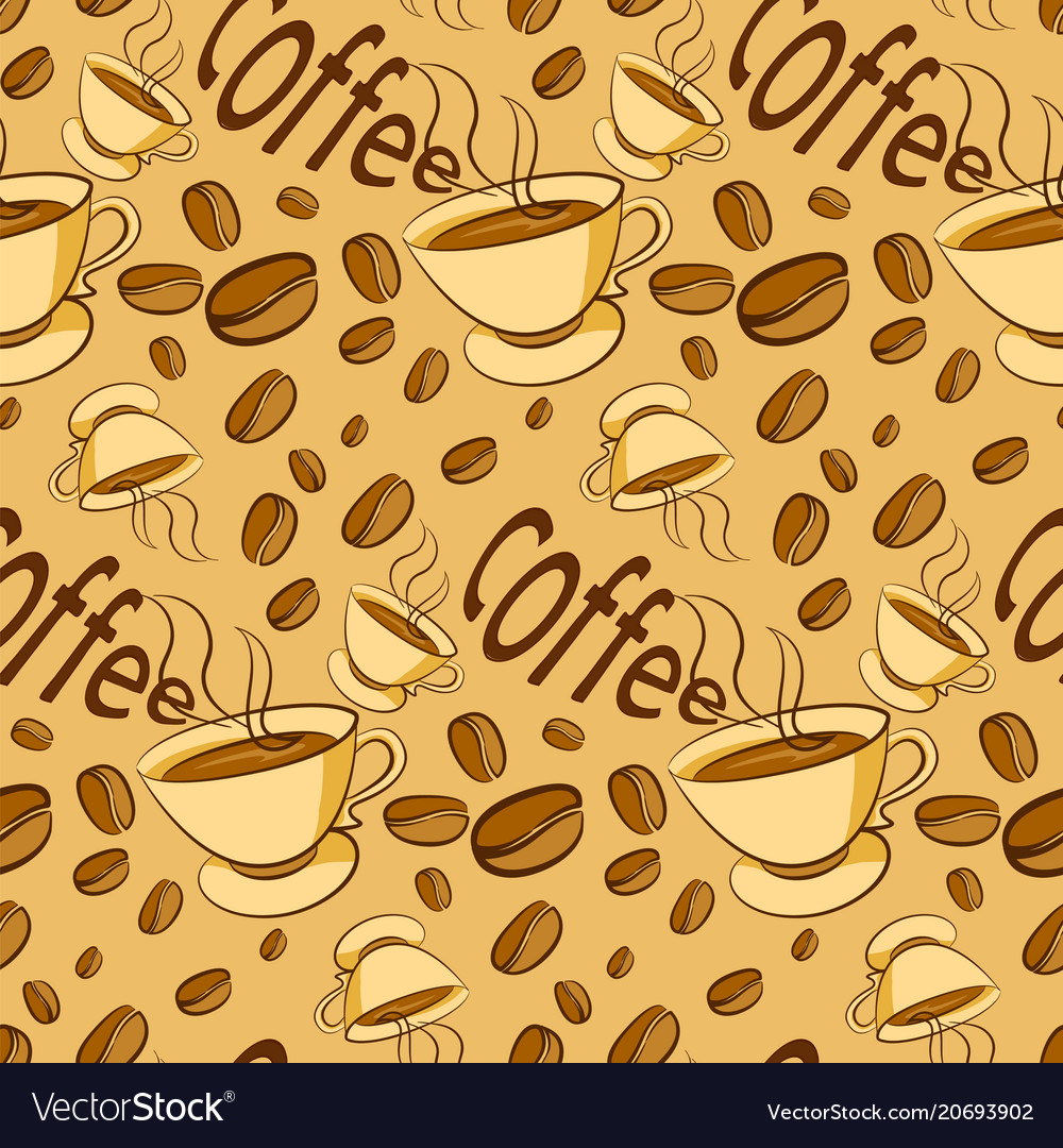 Pattern of coffee beans on beige background