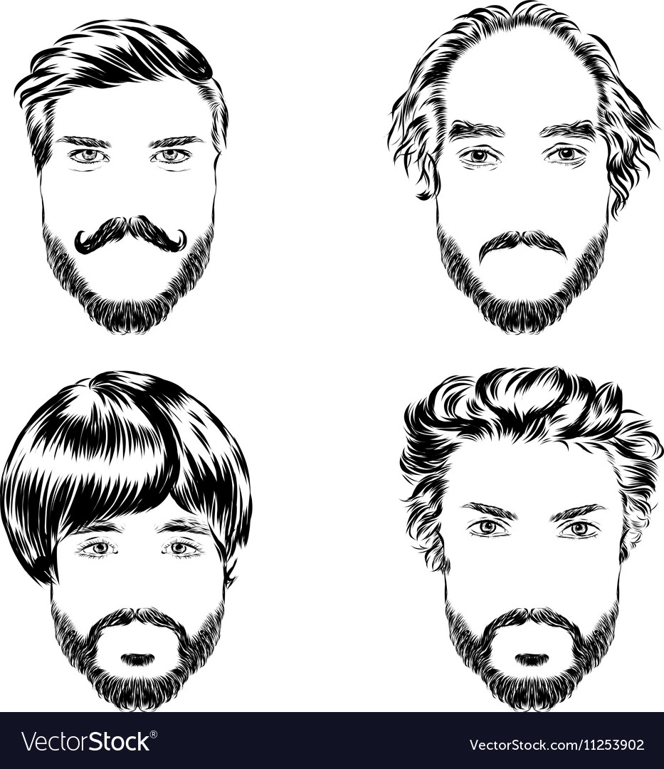 Set Of Men S Hairstyles Beards And Mustache Hand Vector Image