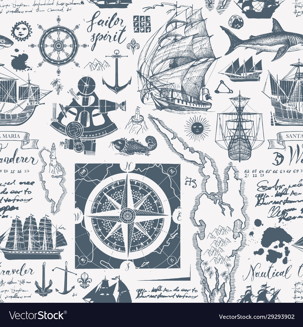 Vintage seamless pattern on travel theme Vector Image