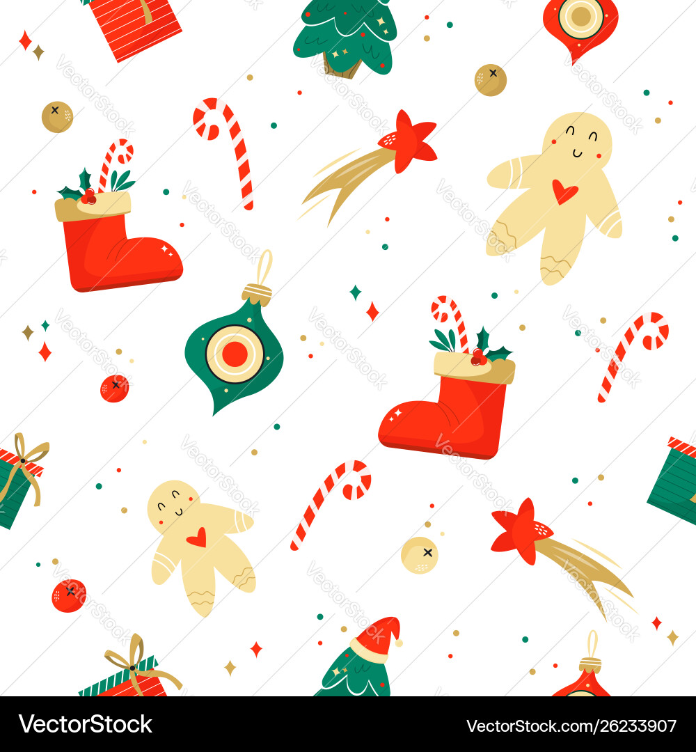 Christmas seamless pattern with funny elements Vector Image