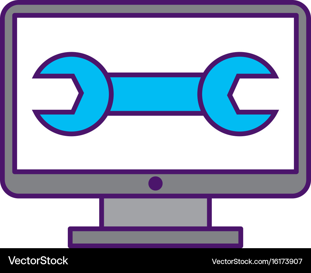 Computer desktop with wrench Royalty Free Vector Image