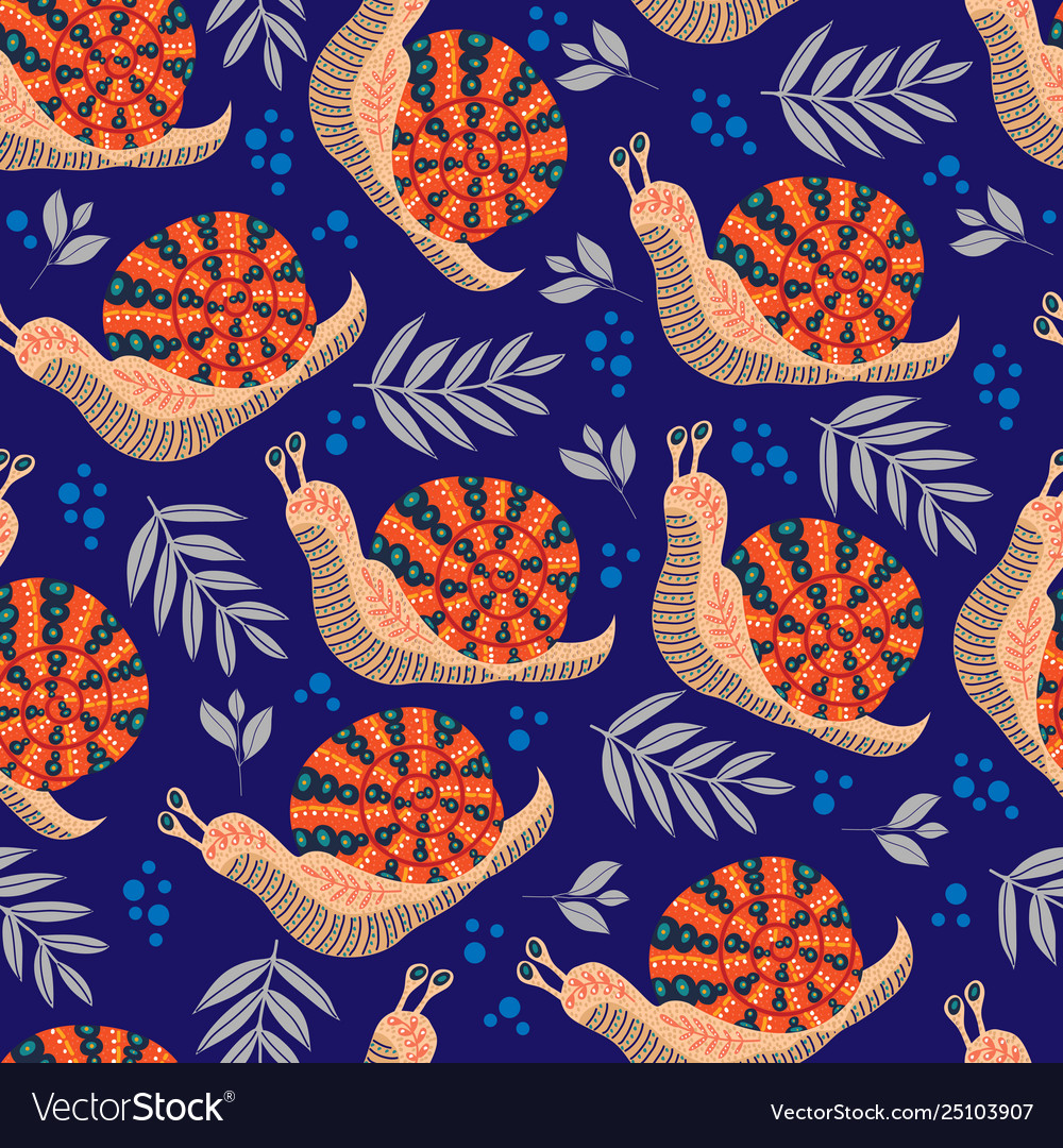 Cute seamless pattern with folk snail