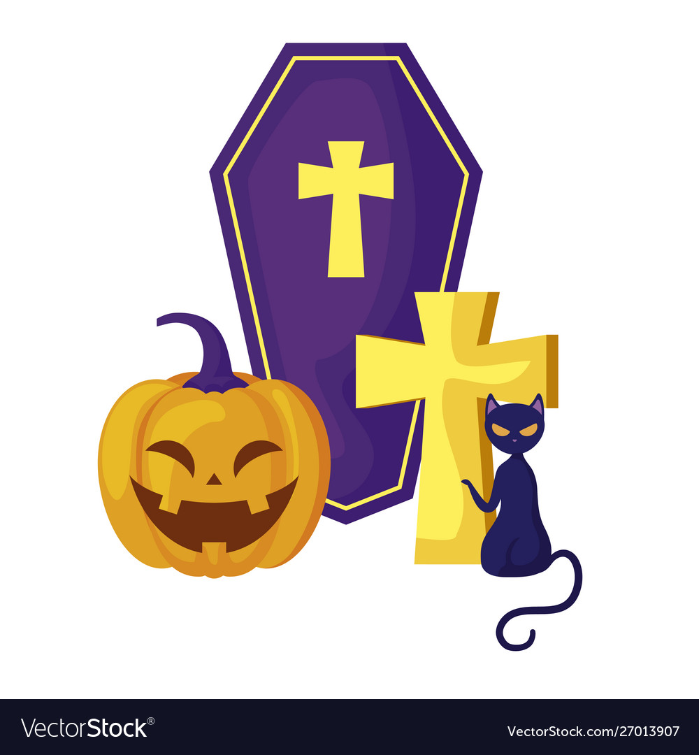 Pumpkin with coffin and icons halloween