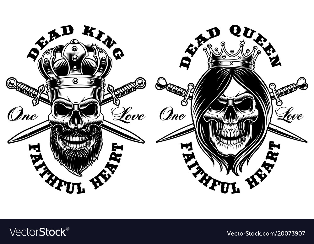 Set skulls king and queen Royalty Free Vector Image