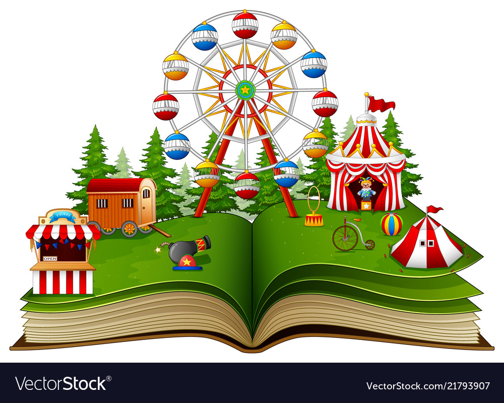 Story book with a carnival on white background Vector Image