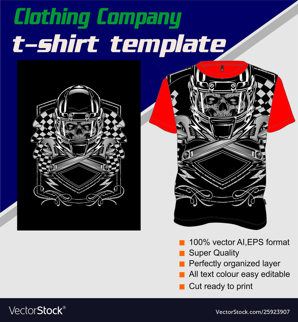 T Shirt Template Fully Editable With Skull Helmet Vector Image