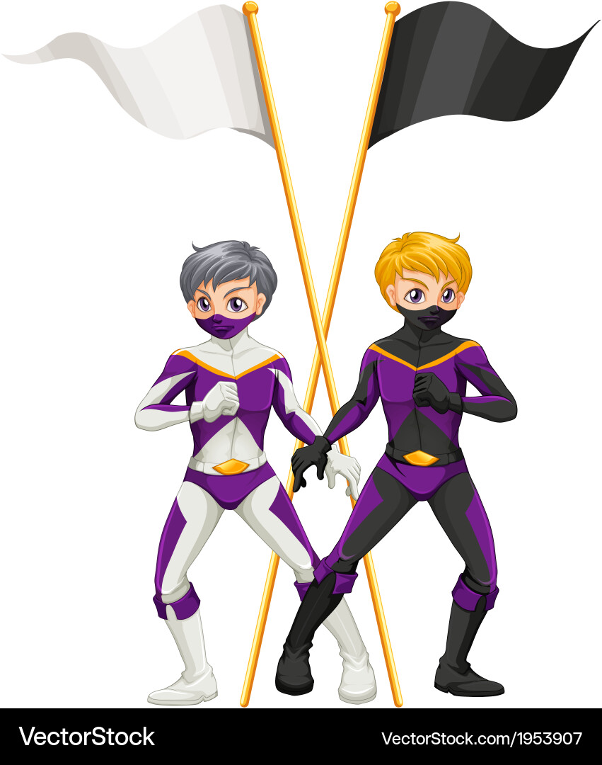 Two superheroes with empty banners Royalty Free Vector Image