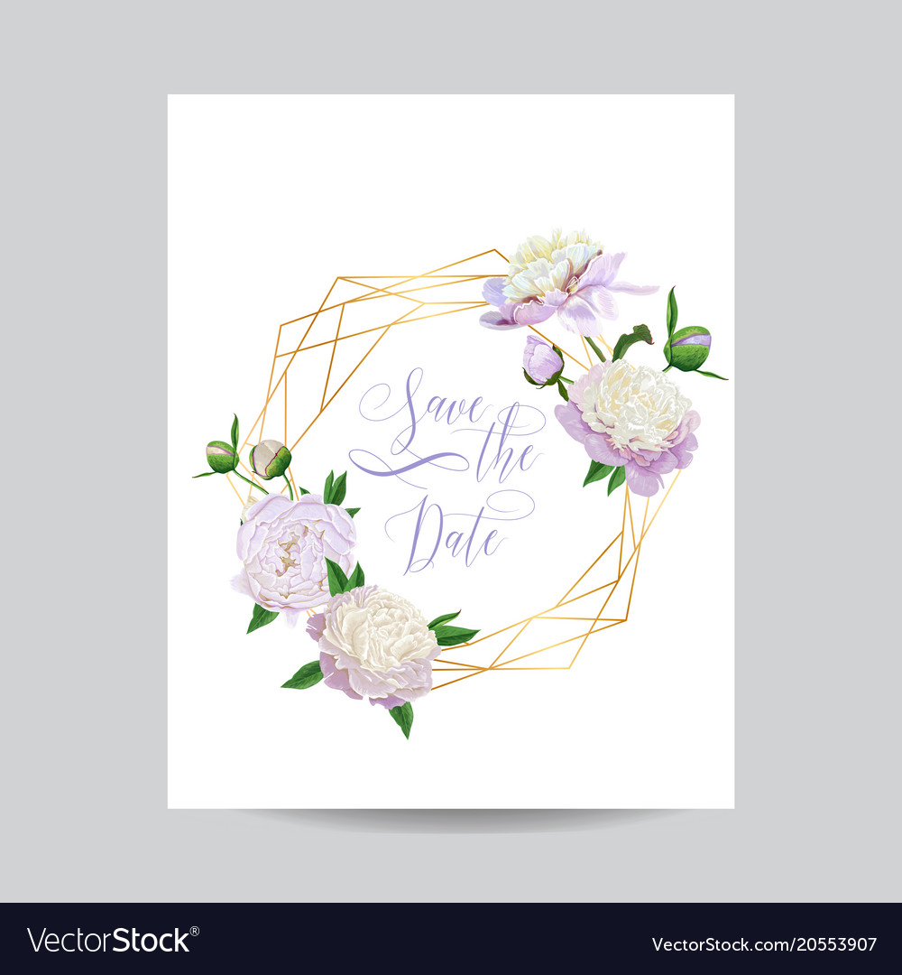 Wedding invitation floral template white peonies