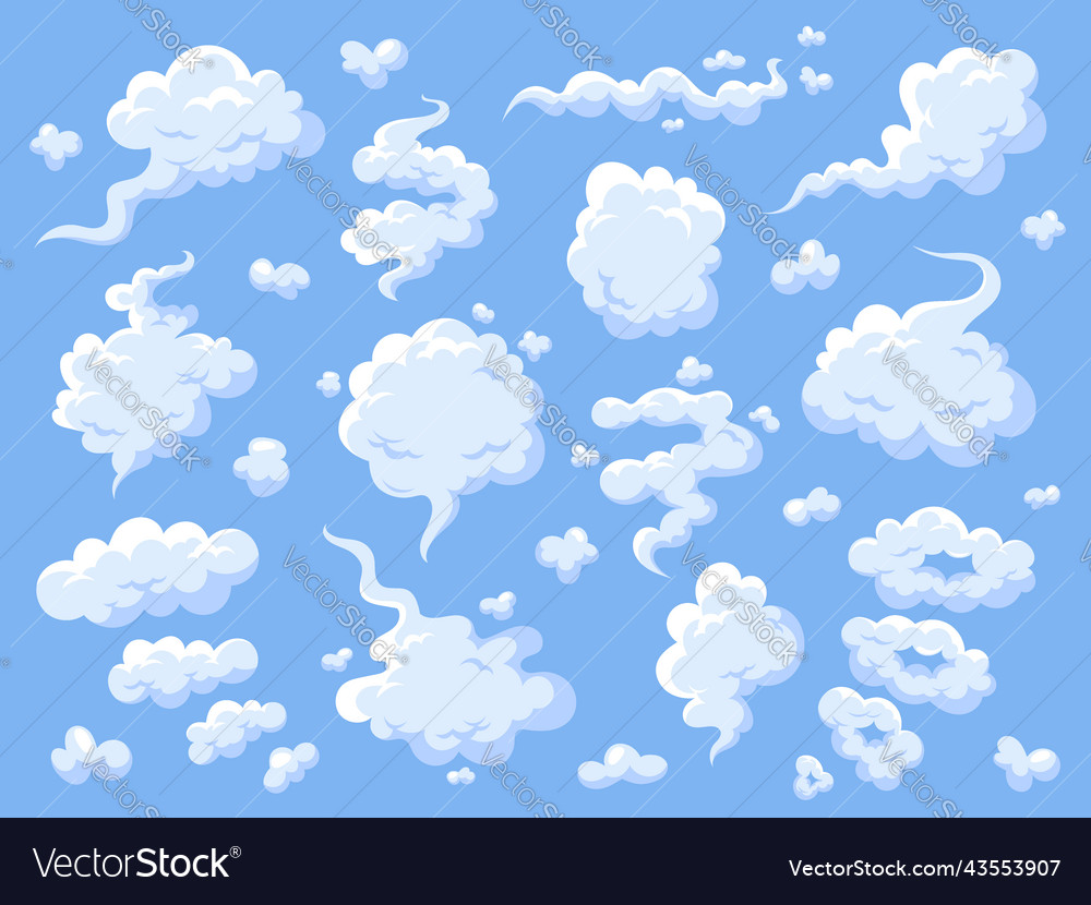 White clouds set on blue background cartoon vector image White clouds set on blue background cartoon