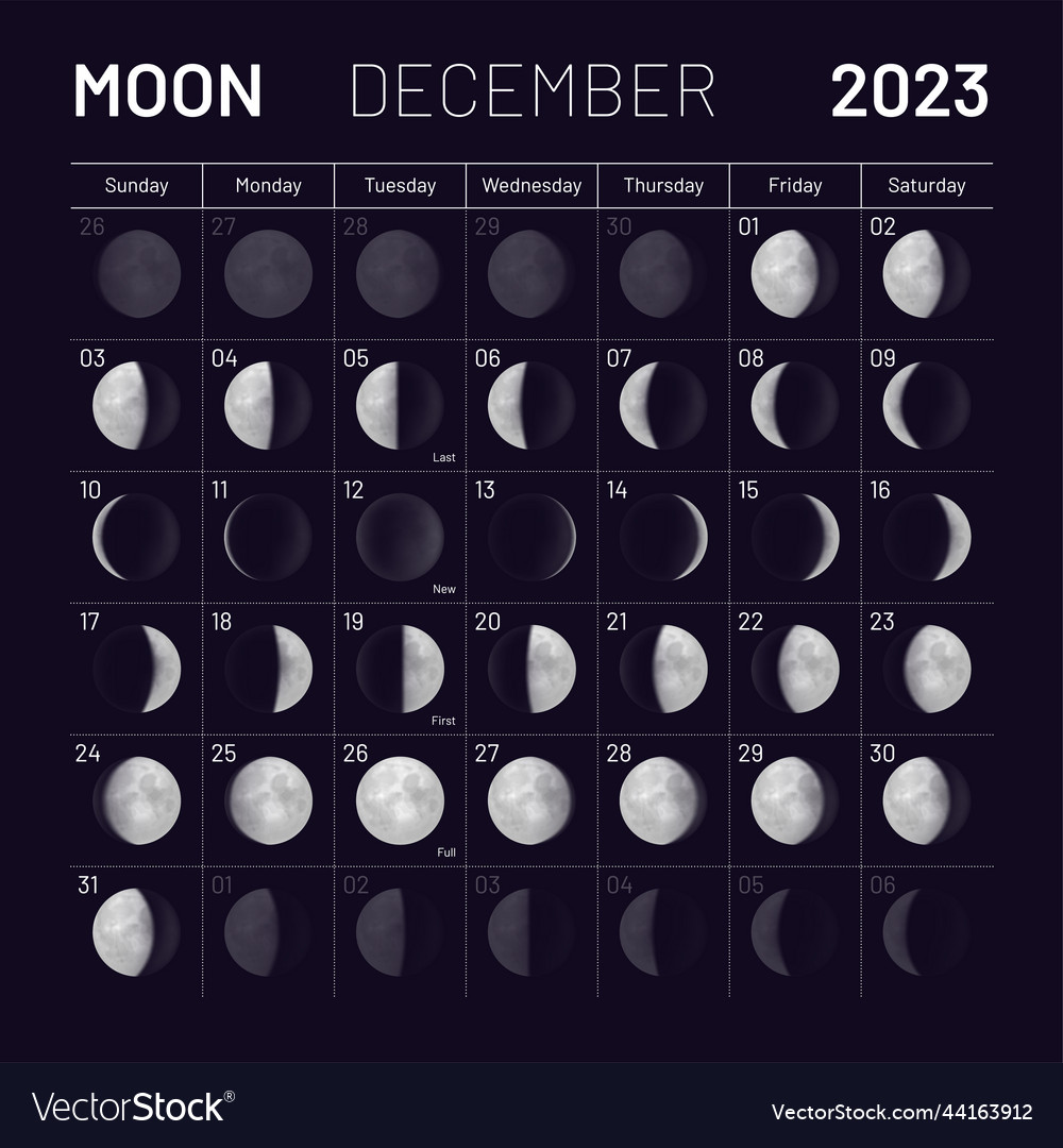 December lunar calendar for 2025 year monthly Vector Image