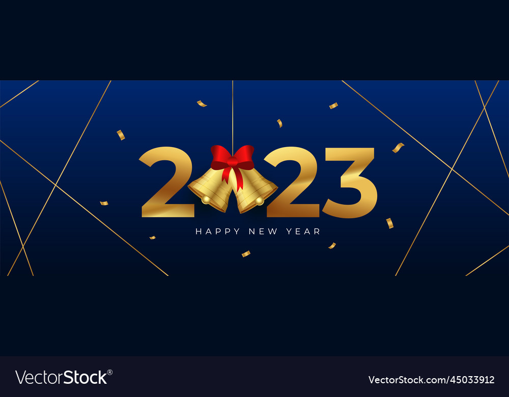 Happy new year 2023 holiday banner with golden Vector Image