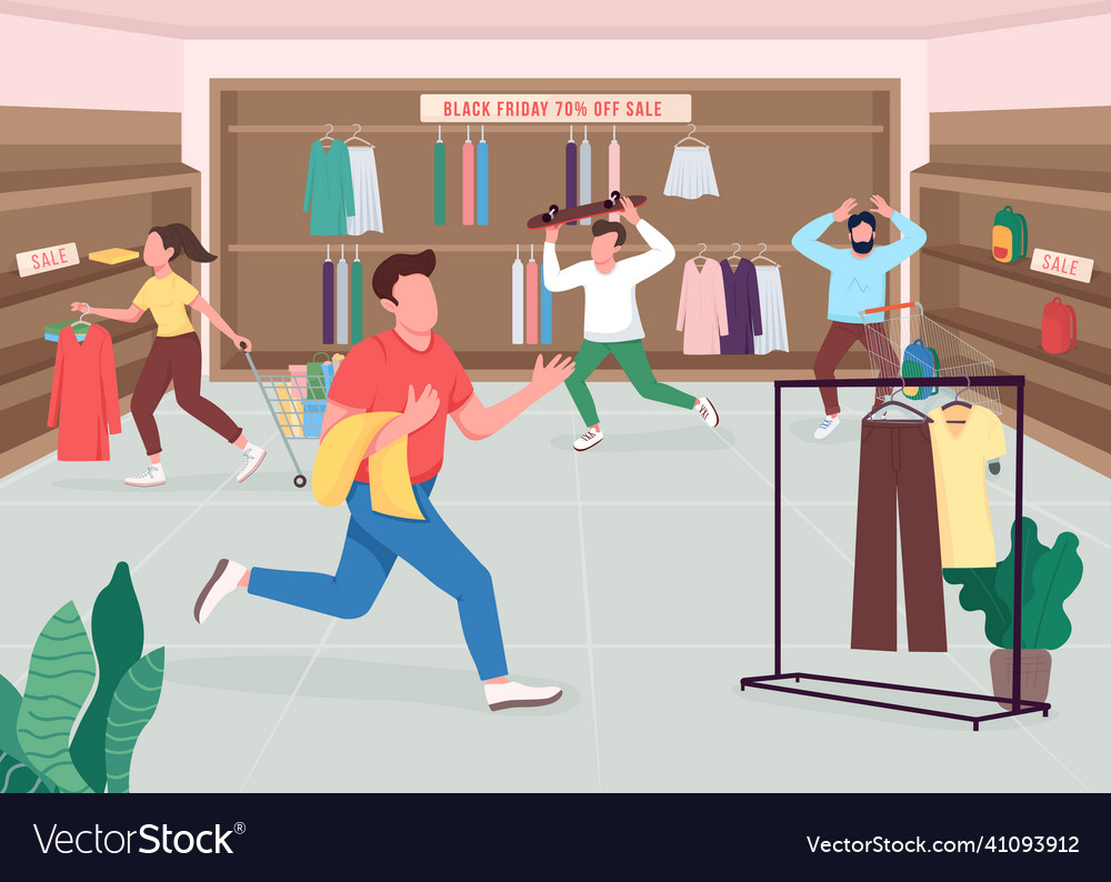 Shopaholics on black friday flat color