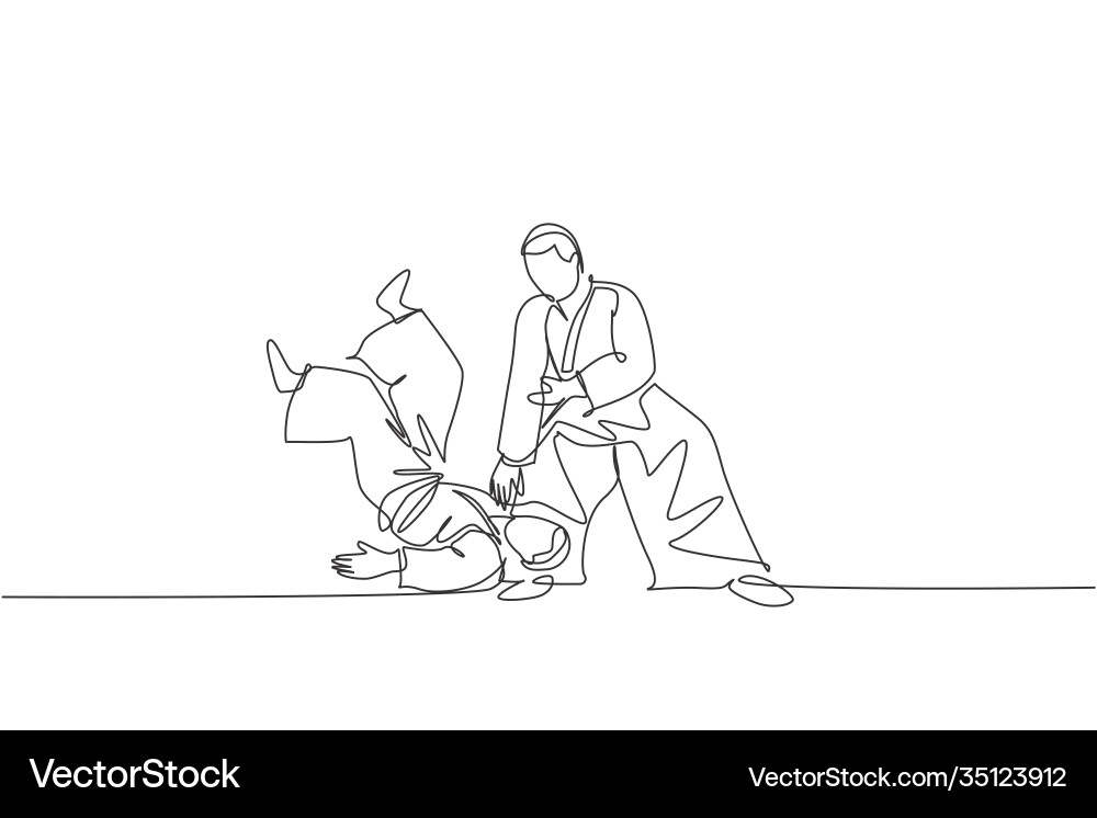 Single continuous line drawing two young Vector Image