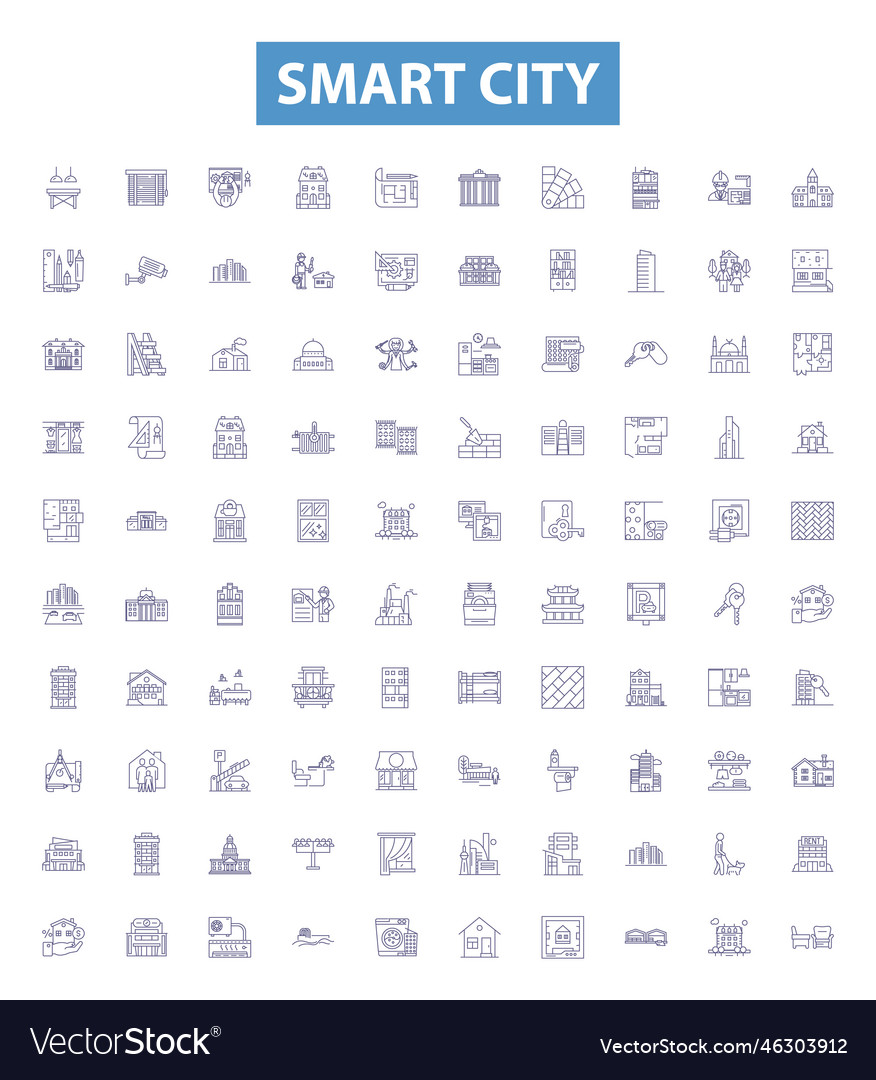 Smart city line icons signs set