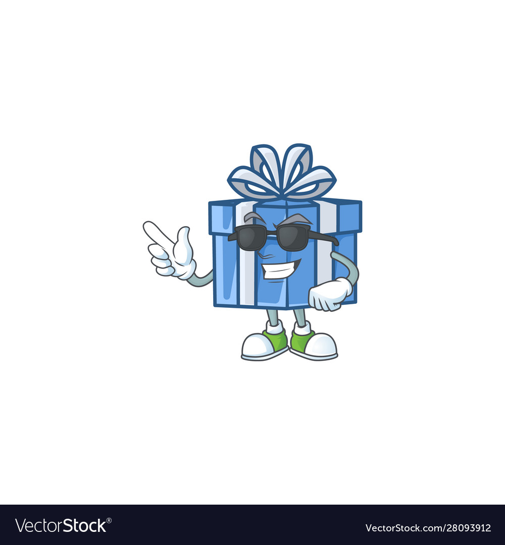 Super cool blue gift box character wearing black