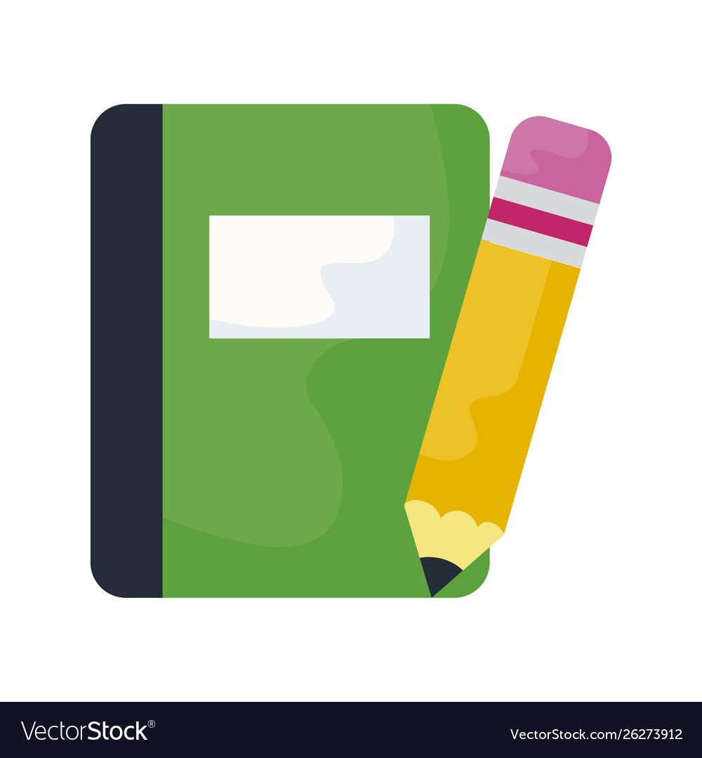 Textbook school with pencil isolated icon