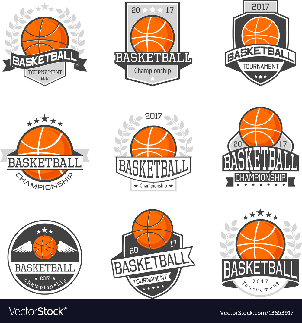 Basketball competitions emblems set Royalty Free Vector