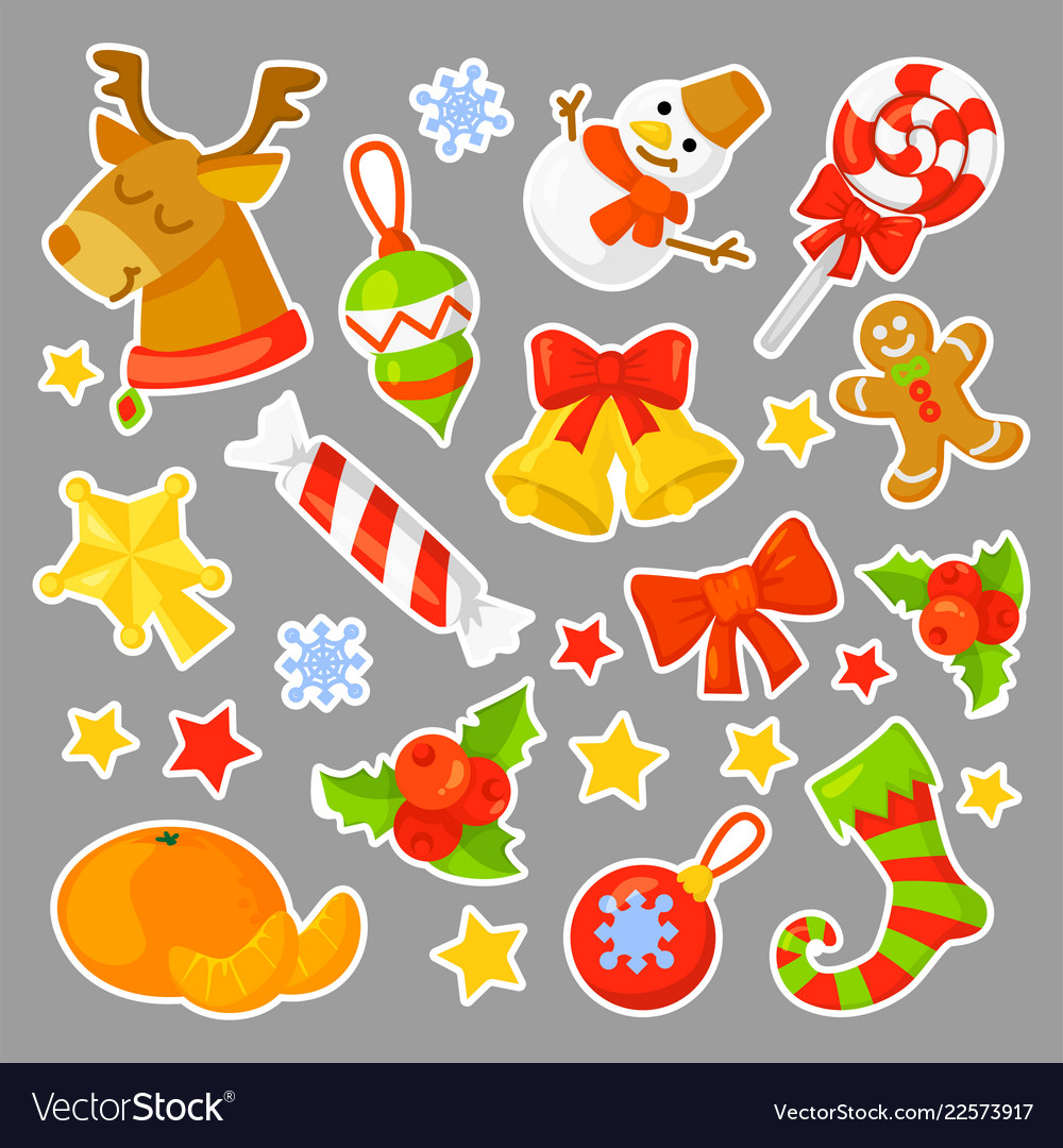 Christmas Stickers Set Collection Cartoon Vector Image