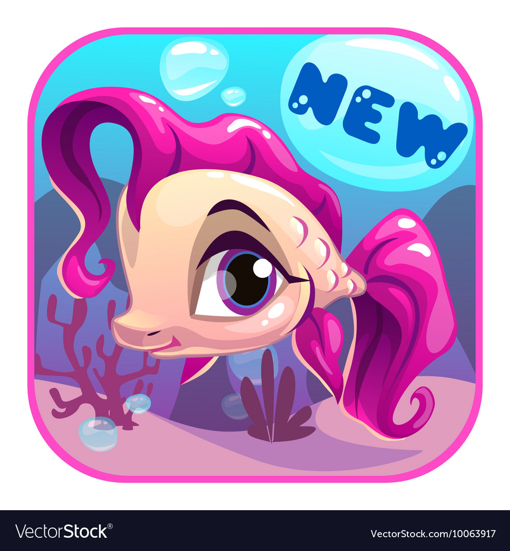 Cute pink cartoon fish on the ocean bottom Vector Image Cute pink cartoon fish on the ocean bottom Vector Image